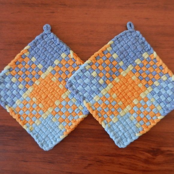Set of 2 Handmade Artisan Cotton Woven Loomed Potholders Hot Pads Trivets - Picture 6 of 7